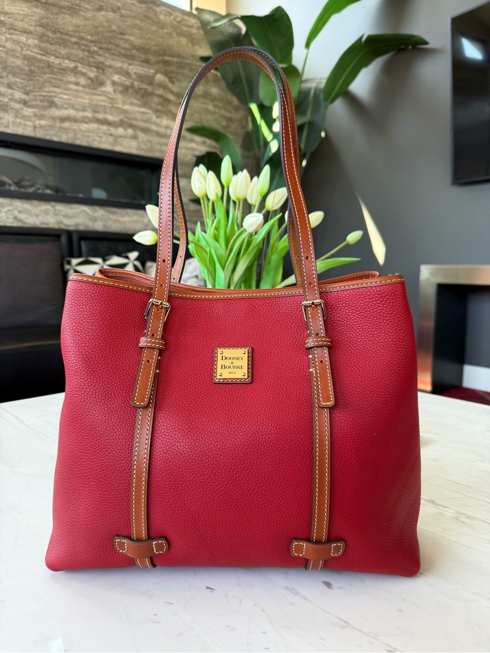 New Dooney & Bourke Side Snap Pebble Grain Leather Tote Red - Picture 8 of 16